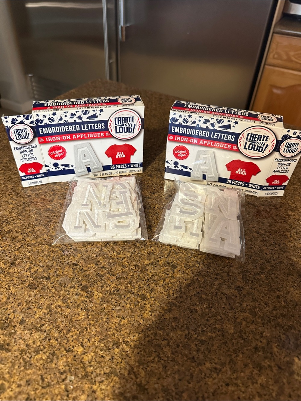 White Embroidered Iron-On Letters - 2 Packs of 36